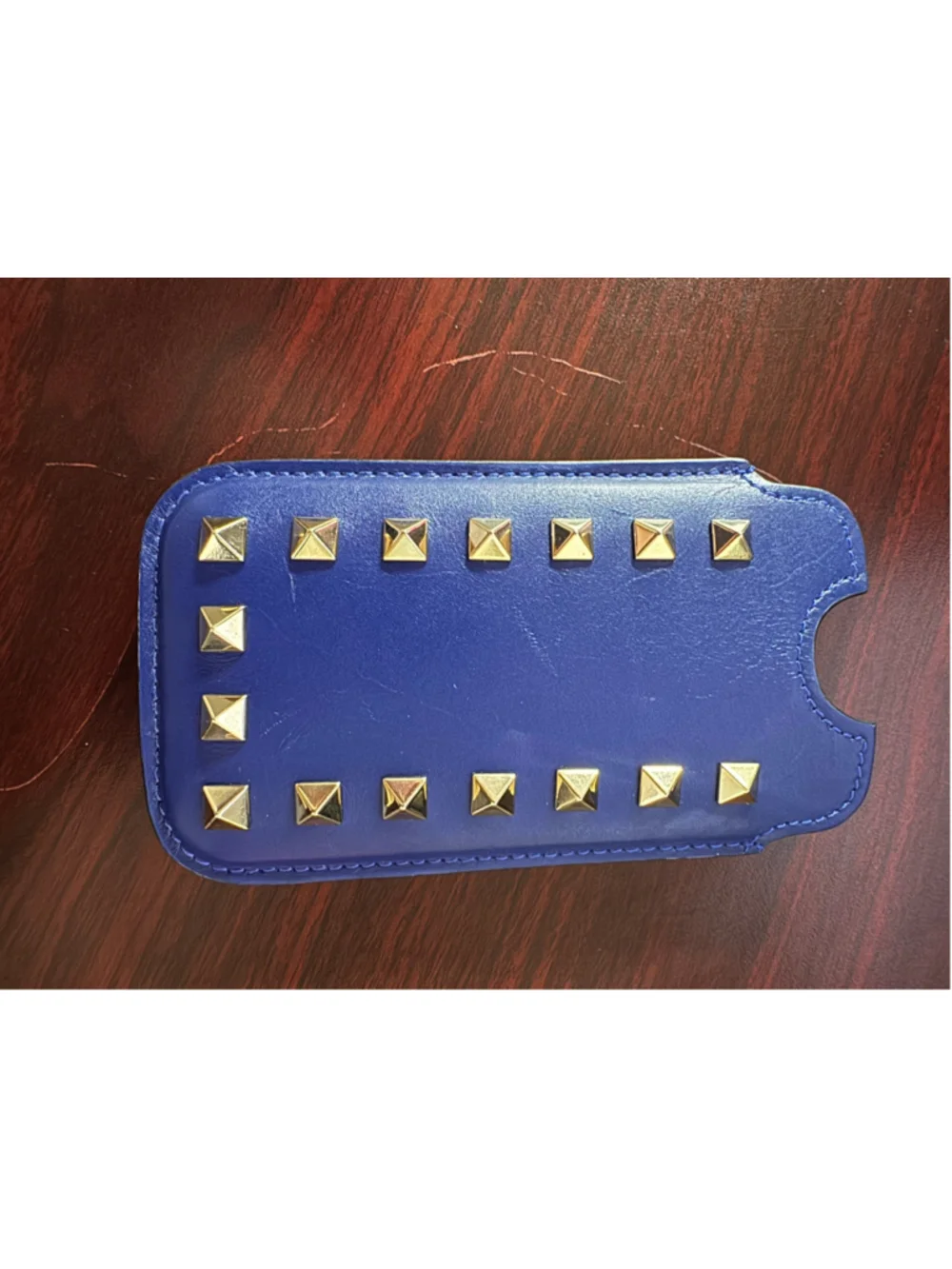 Valentino Garavani Blue Rockstud Leather Phone Sleeve Pouch Made in Italy